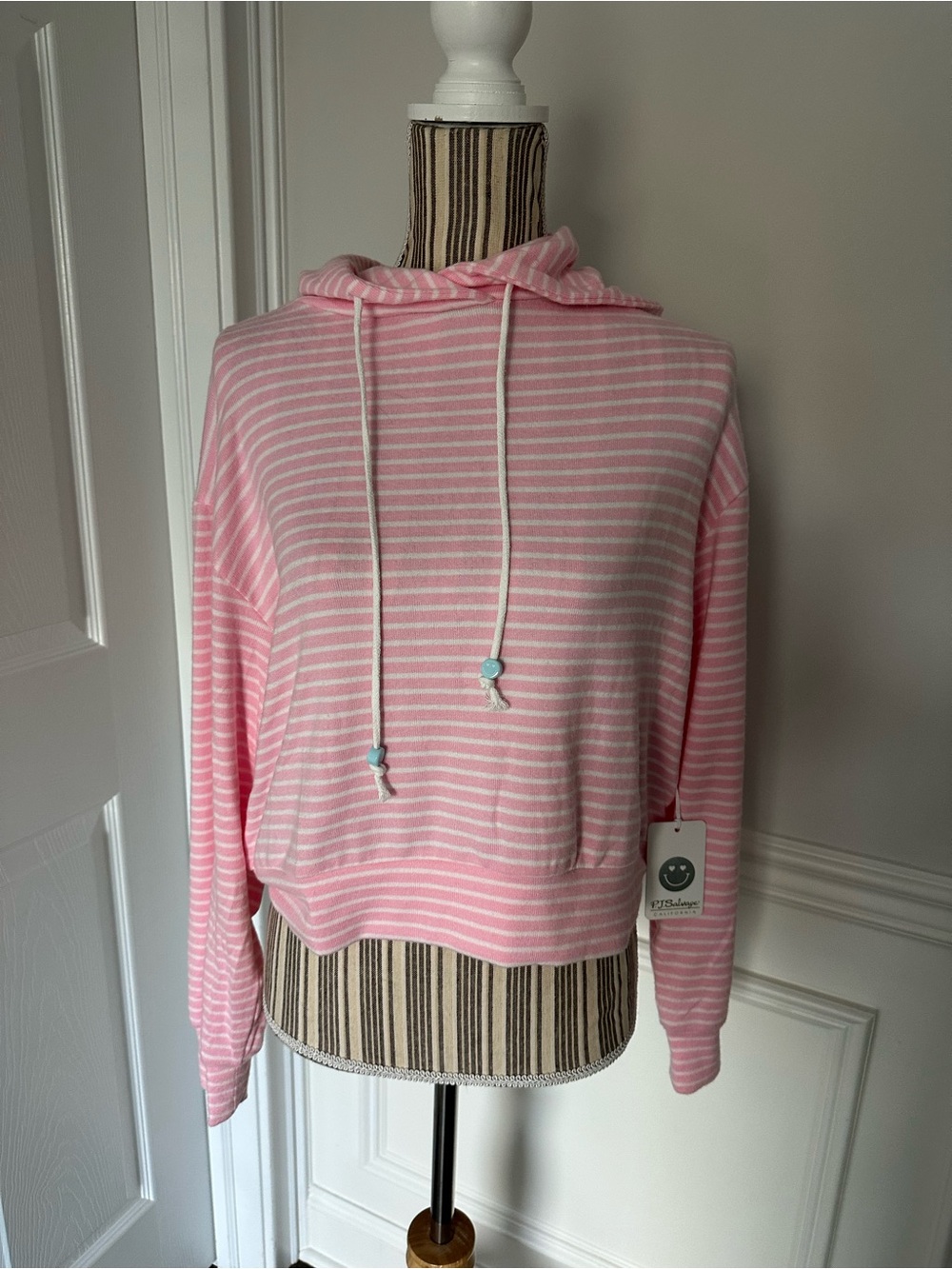 P.J. Salvage Pink Striped Cropped Hoodie Small NWT Soft Lounge Pullover